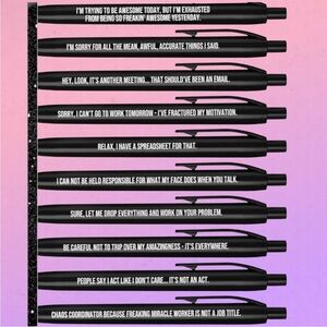 10 Black Ballpoint Pens with Humorous Quotes